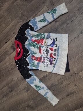 Cozy White & Black Holiday Penguin Sweater